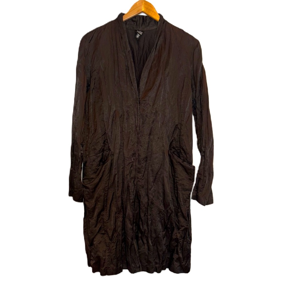 Eileen Fisher Brown “Steel Satin” Textured Long Light  Jacket Size XL